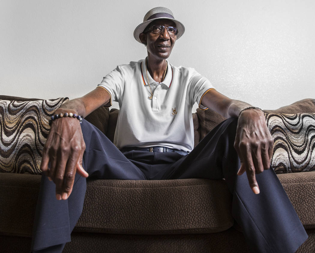 George Bell, once officially the tallest man in America, at his home in Las Vegas on Thursday, ...