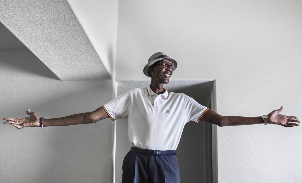 George Bell, once officially the tallest man in America, at his home in Las Vegas on Thursday, ...