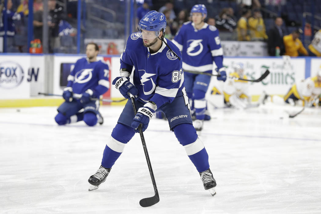 Tampa Bay Lightning wing Nikita Kucherov (86) before an NHL preseason hockey game against … | Las Vegas Review-Journal