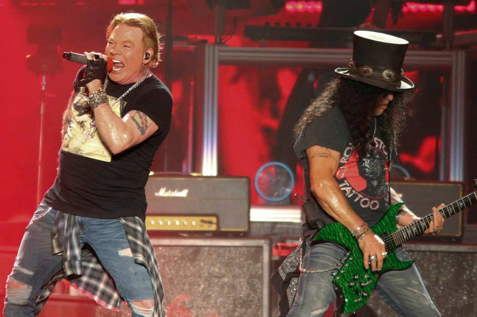 Guns N' Roses' Axl Rose, left, and Slash perform on the first weekend of the Austin City Limits ...