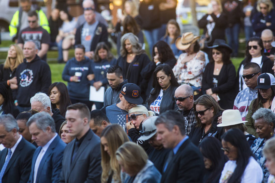 Route 91 Harvest festival survivors Pete Crozer and Michele Crozer, center, of Riverside, Calif ...