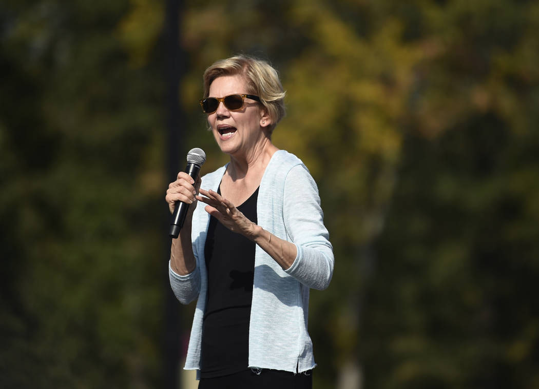 Democratic presidential hopeful Sen. Elizabeth Warren of Massachusetts wraps up a campaign even ...