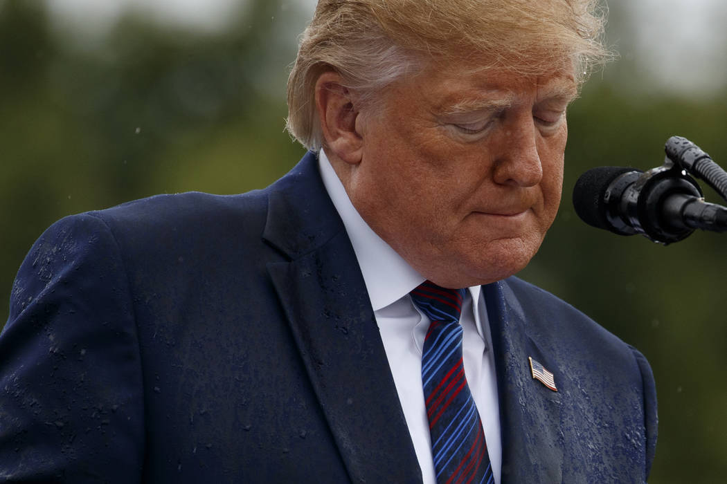 President Donald Trump speaks during an Armed Forces welcome ceremony for the new chairman of t ...