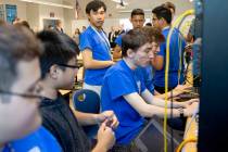 Computer science juniors work on a project in class during a tour to individuals representing ...