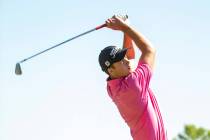 Jack Trent tees off on hole 4 during the final round of Shriners Hospitals for Children Open go ...