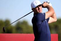 Bryson DeChambeau hits on the first tee during the Shriners Hospitals for Children Open Pro-Am ...