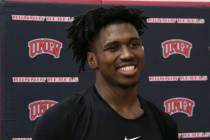 UNLV Rebels forward Donnie Tillman talks to the media after team's first basketball practice of ...