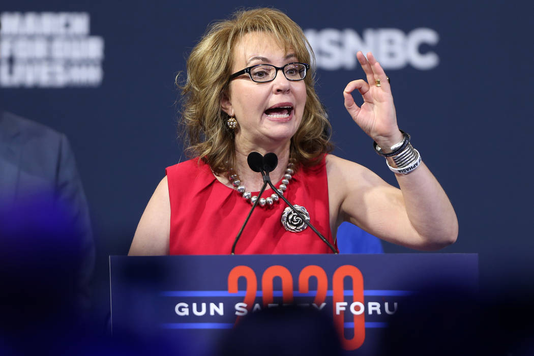 Former congresswoman Gabby Giffords speaks during the 2020 presidential gun safety forum at The ...