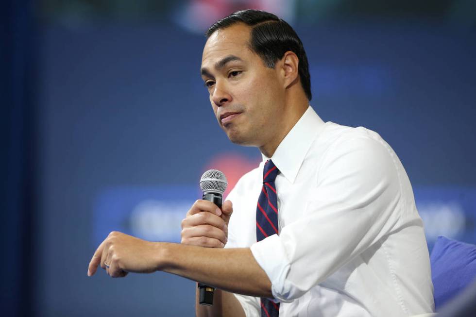 Democratic presidential candidate Julián Castro speaks during the 2020 presidential gun sa ...