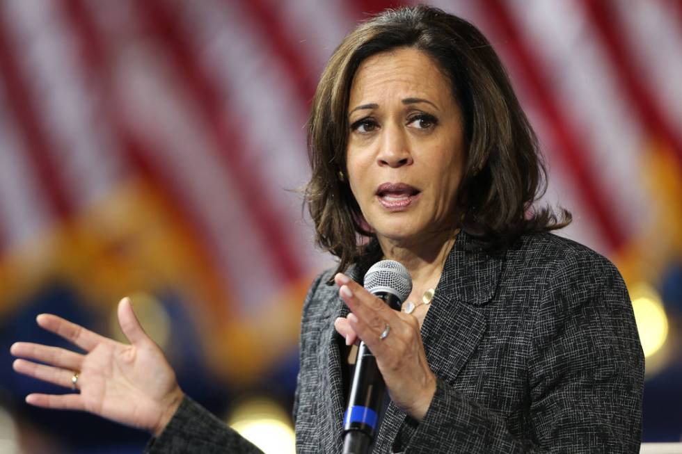 Democratic presidential candidate Kamala Harris speaks during the 2020 presidential gun safety ...