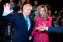 Britain's Prime Minister Boris Johnson leaves the stage after he finishes his Leader's speech a ...