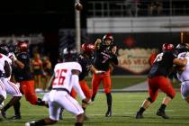 UNLV Rebels quarterback Kenyon Oblad (7) throws a pass during the second half of an NCAA footba ...