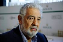FILE - In this Aug. 26, 2014, file photo, Placido Domingo speaks at the Dorothy Chandler Pavili ...