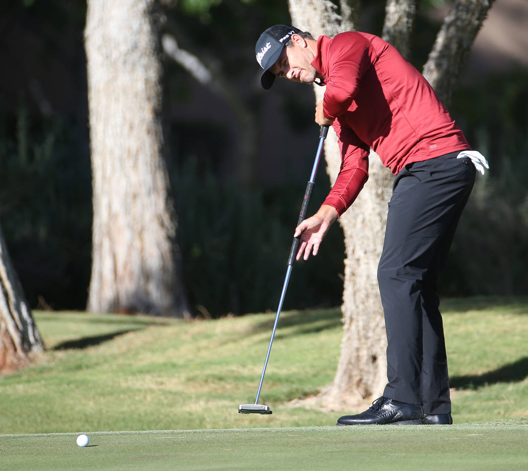 Adam Scott putts on the seventh green during the Shriners Hospitals for Children Open Pro-Am at ...