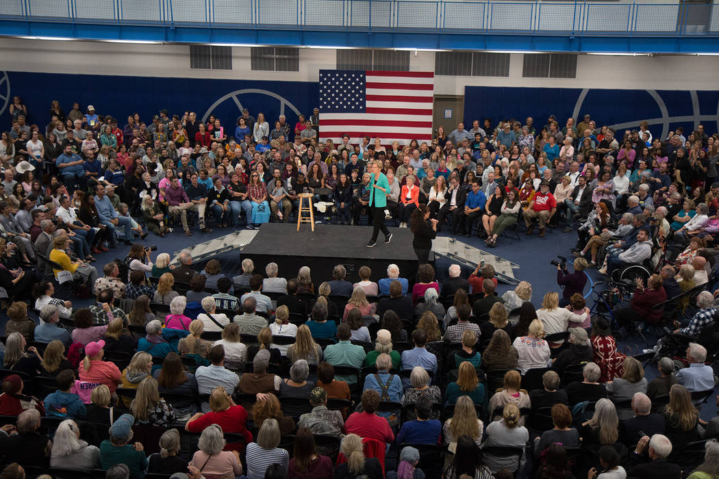 A crowd fills the Multi-Purpose Athletic Center in Carson City, where Democratic presidential h ...