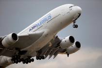 A June 18, 2015, filephoto, shows an Airbus A380 taking off for its demonstration flight at the ...