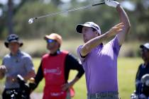 Nick Taylor watches his shot on the eighth tee during Shriners Hospitals for Children Open at T ...