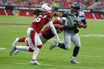Seattle Seahawks quarterback Russell Wilson (3) during an NFL football game against the Arizona ...