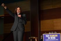 Democratic presidential candidate and California Sen. Kamala Harris speaks during a campaign st ...