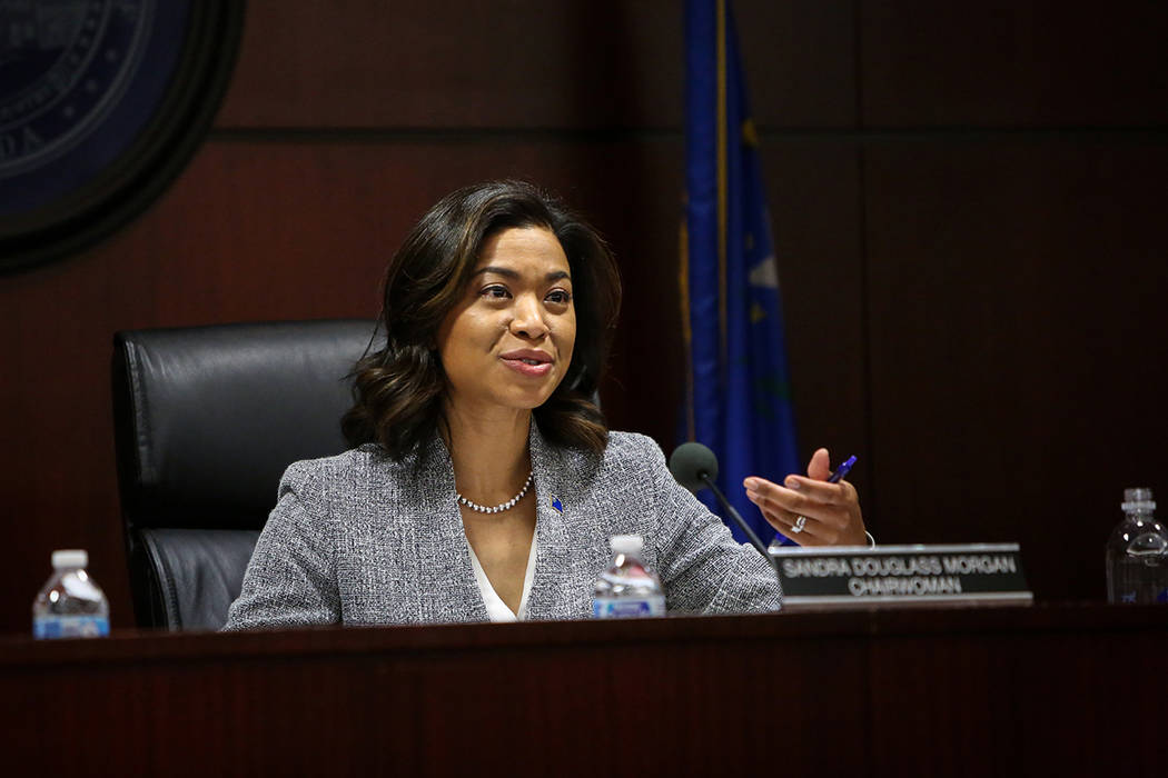 Sandra Morgan, chairwoman of the state Gaming Control Board, speaks during a board meeting at t ...