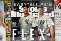 An issue of Sports Illustrated is displayed on a newsstand, Tuesday, May 28, 2019 in New York. ...