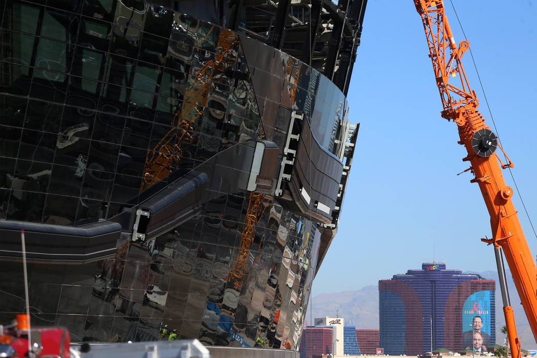 The Raiders Allegiant Stadium construction site in Las Vegas, Thursday, Oct. 3, 2019. (Erik Ver ...