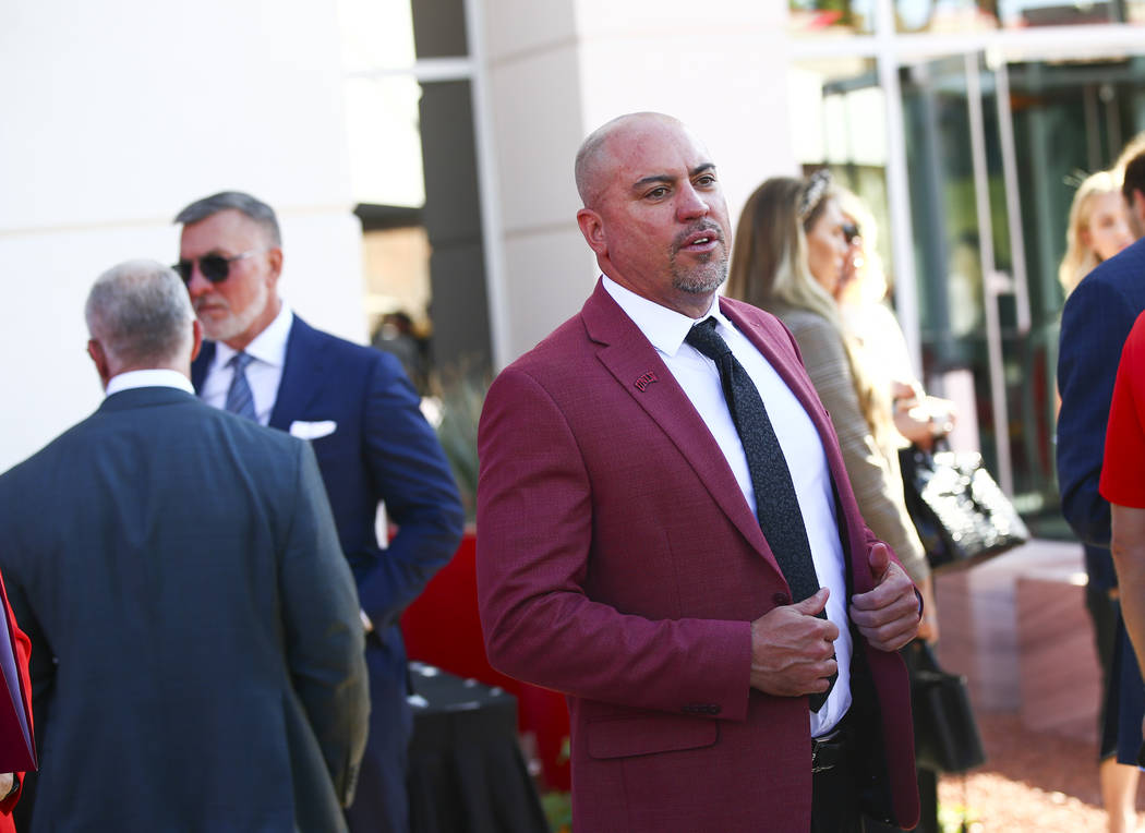 UNLV football coach Tony Sanchez looks on before the start of a ribbon cutting ceremony for the ...