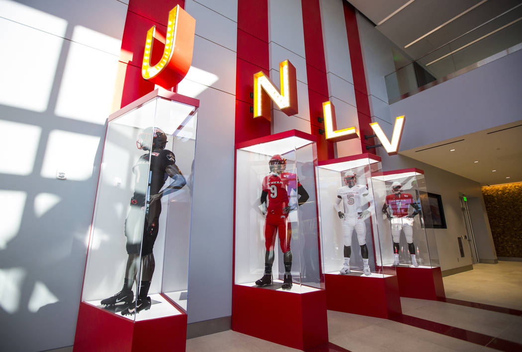 A view of the lobby of the Fertitta Football Complex at UNLV in Las Vegas on Thursday, Oct. 3, ...