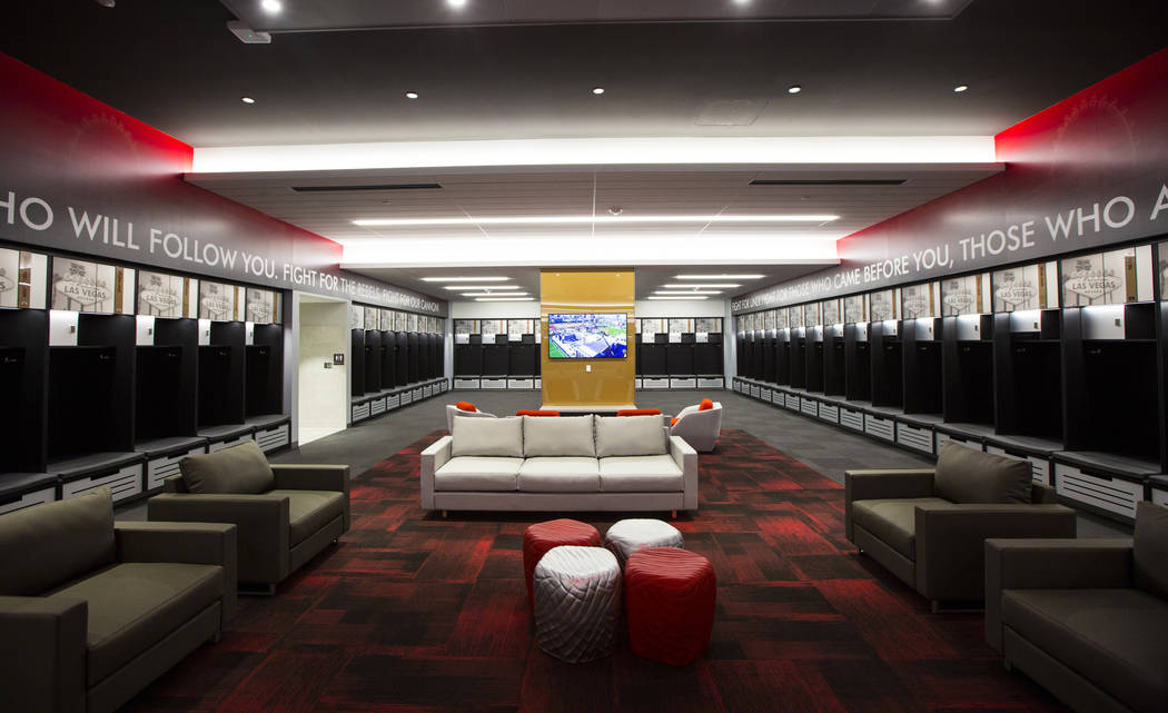 A view of the locker room during a tour of the Fertitta Football Complex following the ribbon c ...