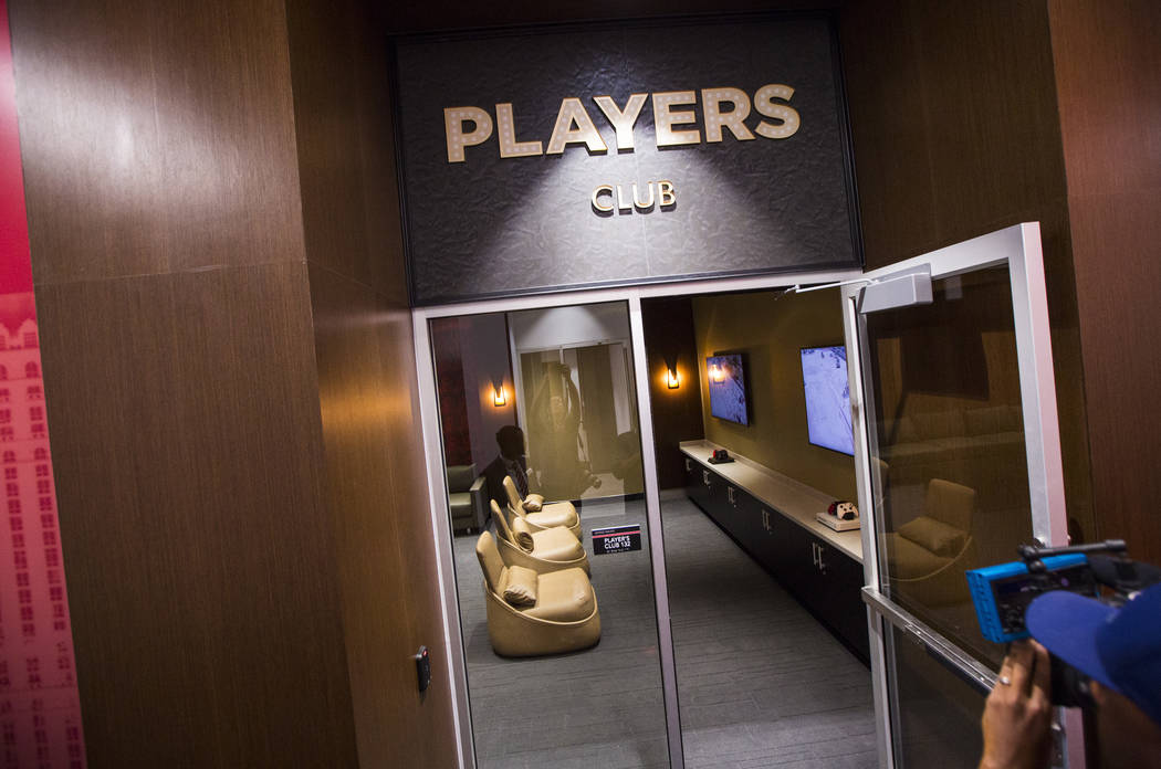 The players club lounge area is seen during a tour of the Fertitta Football Complex following t ...