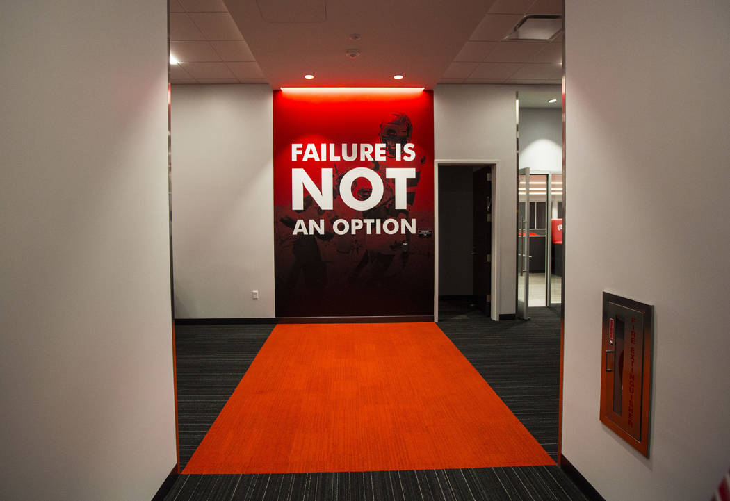A view of a hallway during a tour of the Fertitta Football Complex following the ribbon cutting ...