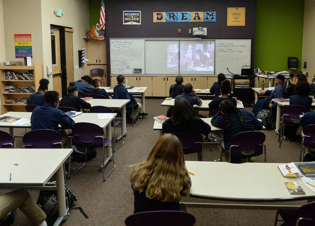 A seventh grade classroom studies English at Democracy Prep in Las Vegas, Tuesday, Jan. 22, 201 ...