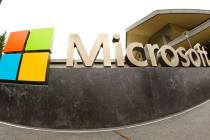 A July 3, 2014, file photo, shows the Microsoft Corp. logo outside the Microsoft Visitor Center ...
