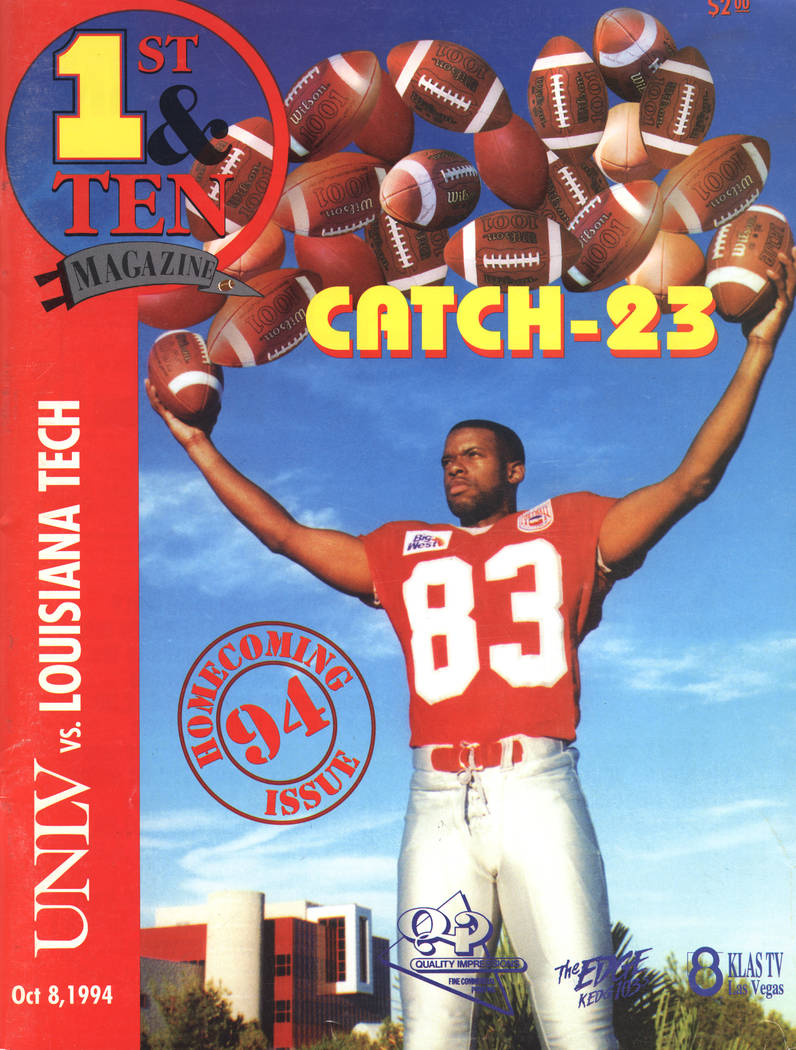 UNLV wide receiver Randy Gatewood on the cover of the 1994 game program against Louisiana Tech ...