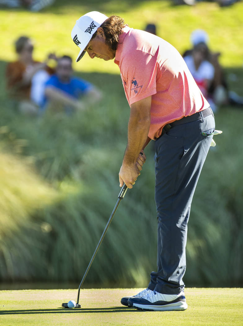 Pat Perez strikes a putt on hole 18 during the third round of Shriners Hospitals for Children O ...
