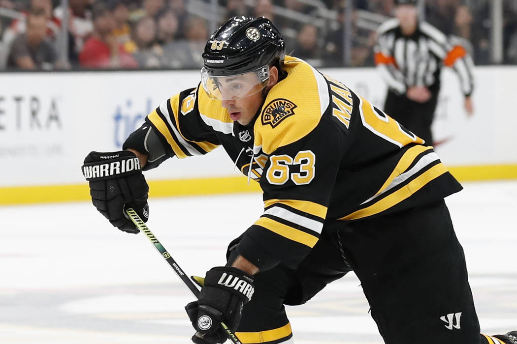 Boston Bruins' Brad Marchand during the third period of an NHL preseason hockey game against th ...