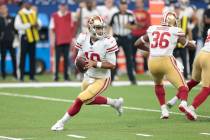 San Francisco 49ers quarterback Jimmy Garoppolo (10) in the first half of an NFL preseason foot ...
