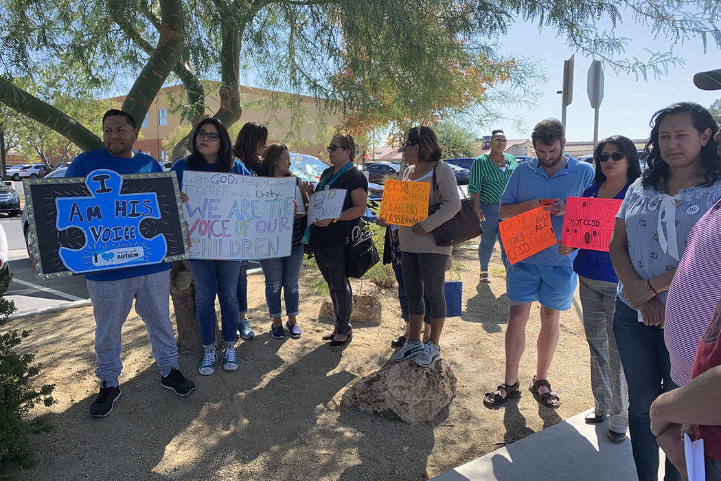 Parents of special education students hold a rally on Monday, OCt. 7, 2019. (Amelia Pak-Harvey ...