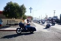 Members of "Rescue Ride," arrive at the Las Vegas Rescue Mission during their nationwide tour t ...