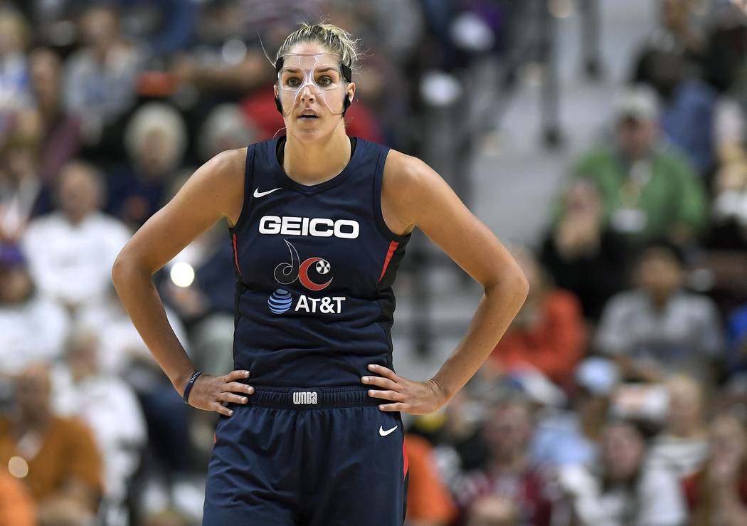 Washington Mystics' Elena Delle Donne stands on the court during the second half in Game 3 of b ...