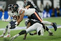 Chicago Bears outside linebacker Khalil Mack (52) rushes during the second half of an NFL footb ...