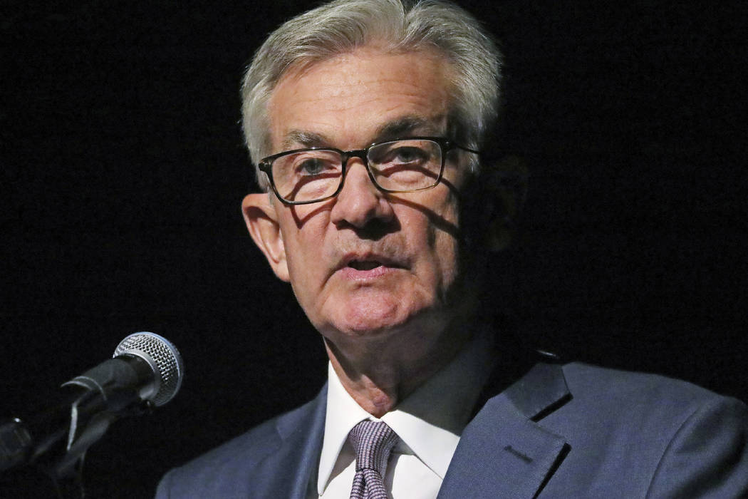 Federal Reserve Chairman Jerome Powell speaks Monday, Oct. 7, 2019, in Salt Lake City, before t ...