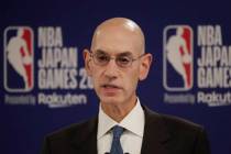 NBA Commissioner Adam Silver speaks at a news conference before an NBA preseason basketball gam ...