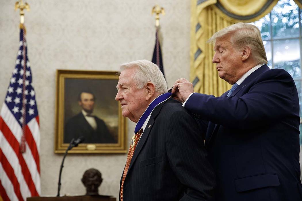 President Donald Trump presents the Presidential Medal of Freedom to former Attorney General Ed ...