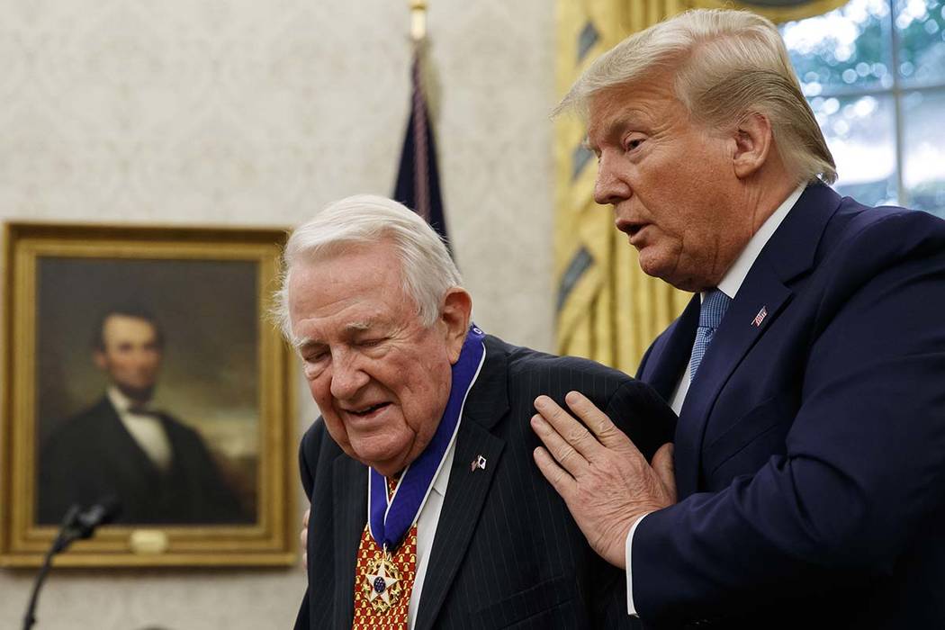 President Donald Trump presents the Presidential Medal of Freedom to former Attorney General Ed ...