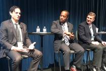 From left, Denis Phares, Colin Seale, and Jeff Saling speak at the Governor’s Conference on B ...