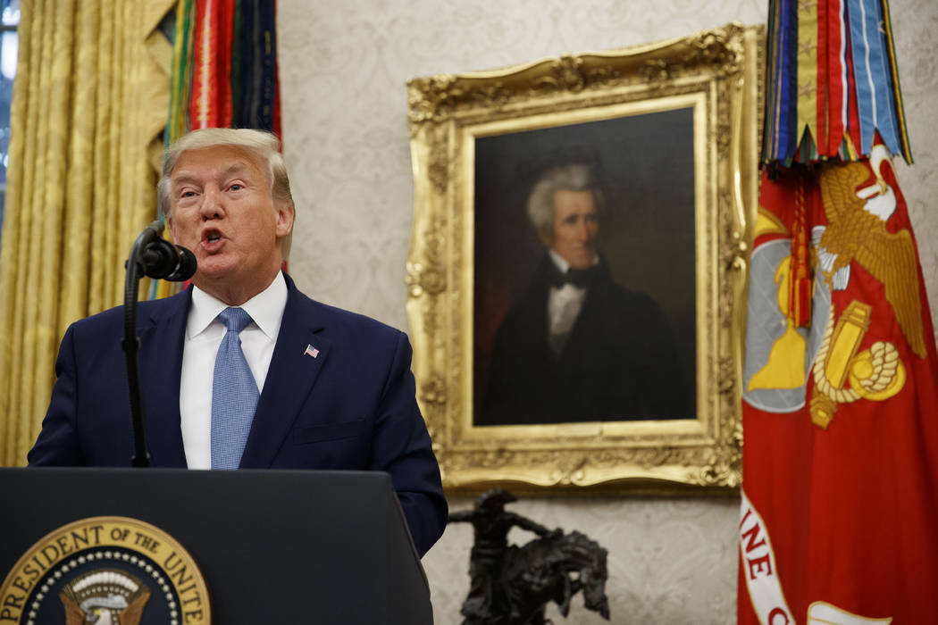 President Donald Trump speaks during a ceremony to present the Presidential Medal of Freedom to ...