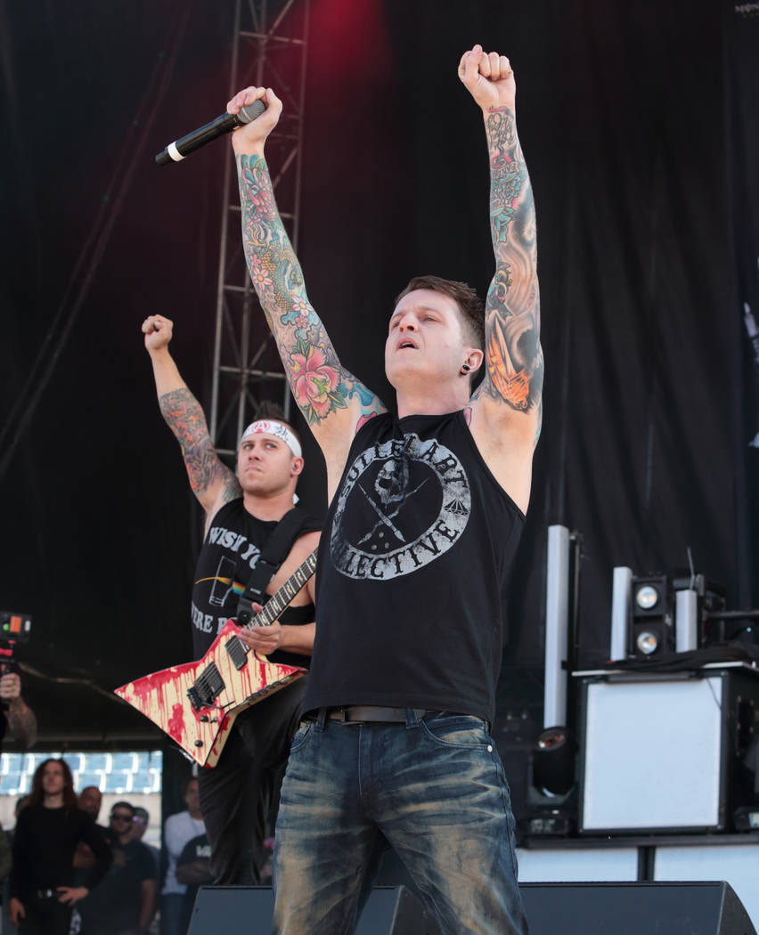 Oliver Sykes of the band Bring Me the Horizon performs in concert during  the Rock Allegiance Festival at PPL Park on Saturday, Oct. 10, 2015, in  Chester, Pa. (Photo by Owen Sweeney/Invision/AP