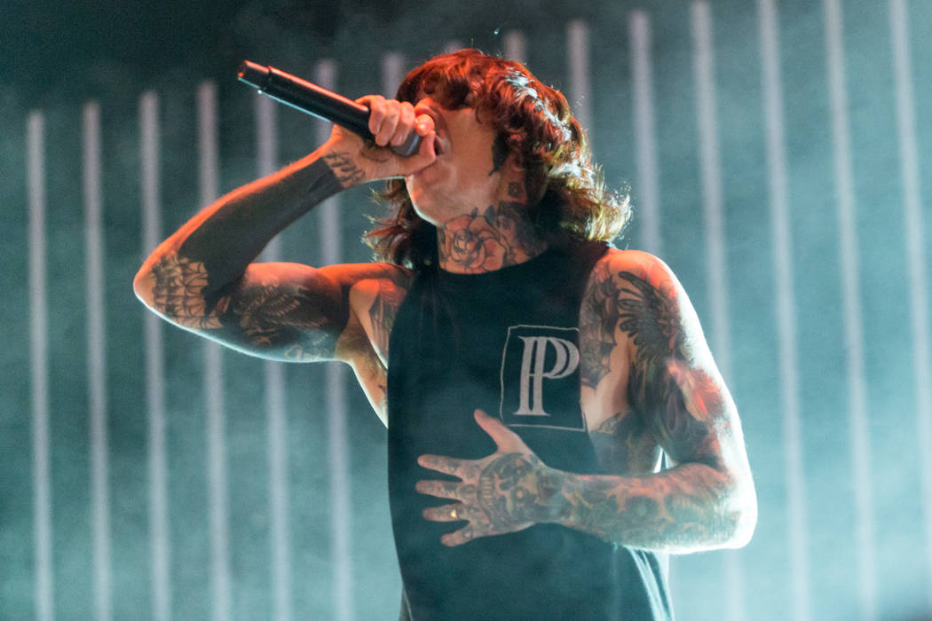 Oliver Sykes of Bring Me The Horizon performs on stage during Day 2 of the 2015 Knotfest USA at ...