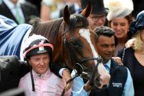 Investec Derby Festival 2019 - Derby Day - Epsom Downs Racecourse. Jockey Seamie Heffernan cele ...